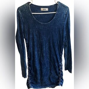 Diesel Indigo Division Acid Wash Long Sleeve Braided Mini Dress Size Small
